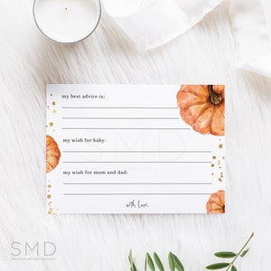 carte de conseils de baby shower de citrouille, jeu de baby shower d'automne, conseils pour les nouveaux parents, shower de thème de citrouille, téléchargement immédiat, 5 x 7, PMP