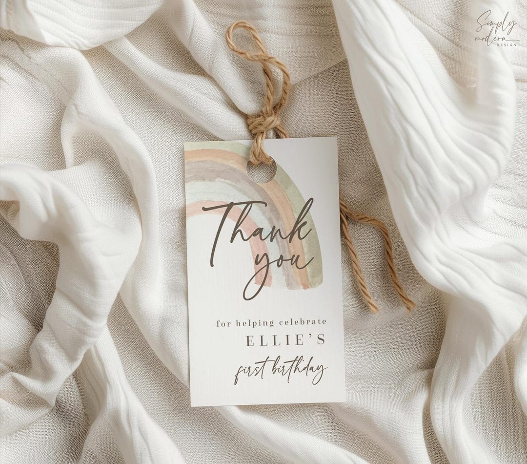 Editable Watercolor Rainbow Thank You Tag, Boho Gift Tag (instant ...