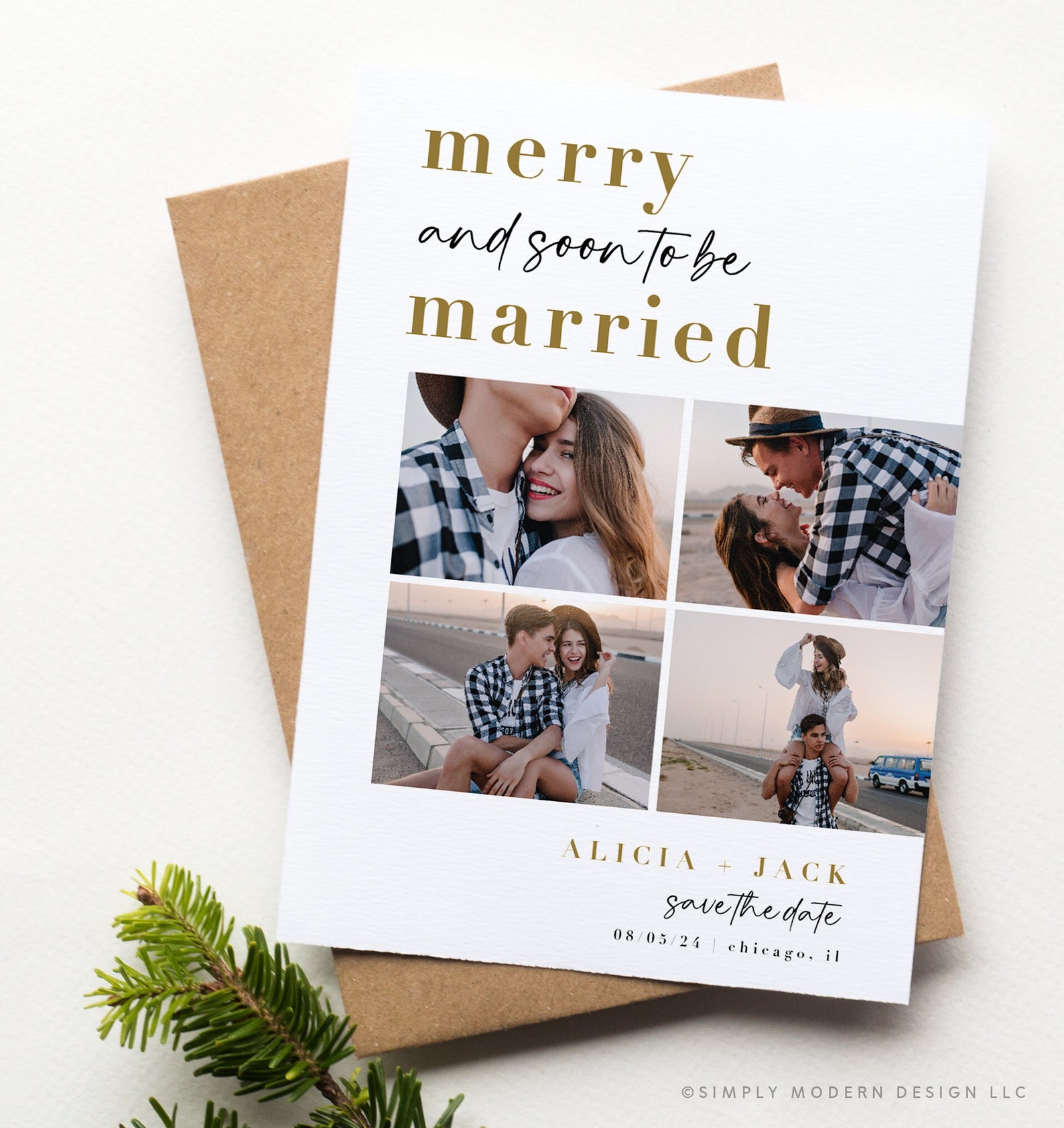 Modern Holiday Save the Date Merry and Soon to Be Married - Etsy