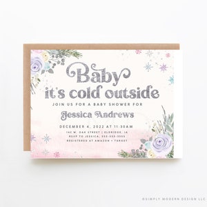 girl&#39;s winter wonderland baby shower invitation, baby it&#39;s cold outside, winter baby shower, snowflake baby shower, editable invite, WWLPPB