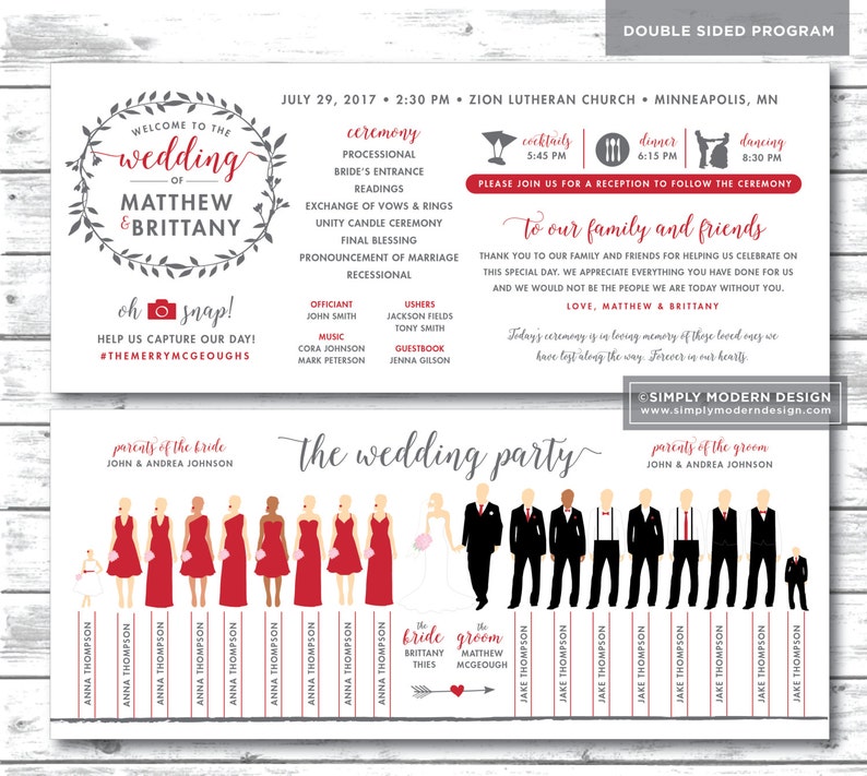 Silhouette wedding program rustic floral wreath wedding Etsy