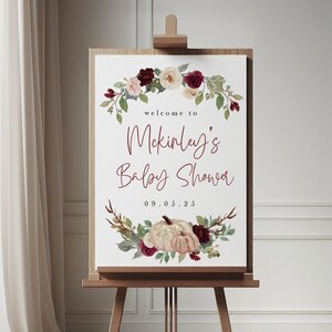 elegant fall pumpkin floral welcome sign, fall event sign, fall wedding welcome, fall birthday, maroon, mauve, 16x20, 18x24, 24x36, MMPMP