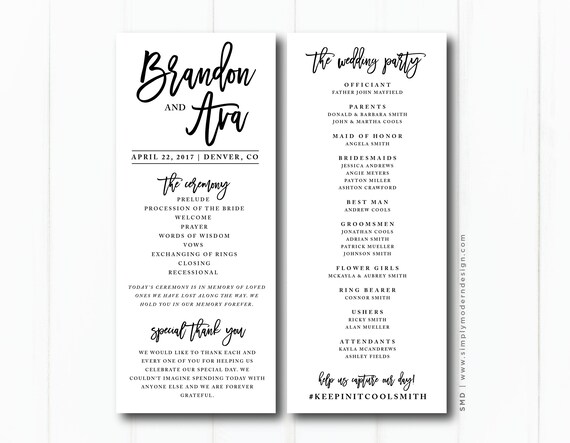 modern wedding ceremony program wedding party wedding etsy