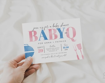 gender reveal bbq editable invitation, babyq, gender reveal bbq, pink, blue, backyard gender reveal invitation, instant download, BBYQ