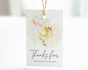 little chick thank you tag, little chick birthday, birthday thank you card, spring thank you card, easter, instant download, 2x3, ELC