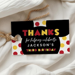 EDITABLE mouse thank you tag, mouse birthday party, oh toodles birthday, mickey thank you tag, kids birthday thanks, 2x3.5 tag, MMS