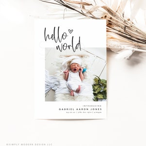 newborn baby birth announcement, simple, it's a girl, it's a boy, hello world announcement, newborn card, printable, editable template