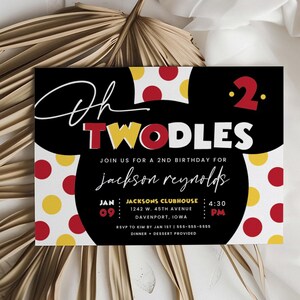 Inbjudan till pojkens andra födelsedag med "oh twodles mouse", redigerbar inbjudan, 2-årsdagsinbjudan, twoodles, direktnedladdning, MMS bild 3