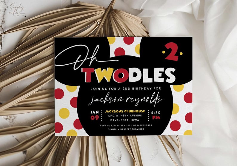 Inbjudan till pojkens andra födelsedag med "oh twodles mouse", redigerbar inbjudan, 2-årsdagsinbjudan, twoodles, direktnedladdning, MMS bild 3