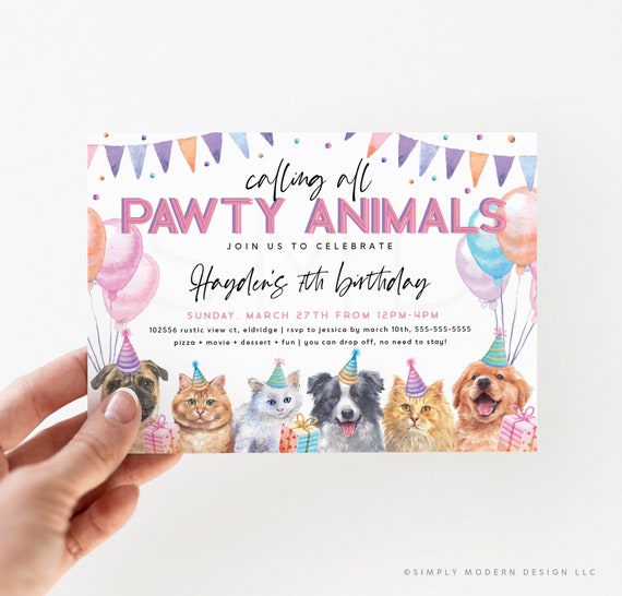 Vet Editable dog and Cat Birthday Invitation Let's Pawty Birthday Puppy & Kitten Pawty Invite a62 Pink Girl Doggie Shelter Animal Vet Editable dog and Cat Birthday Invitation Let's Pawty Birthday Puppy & Kitten Pawty Invite a62 Pink Girl Doggie Shelter Animal