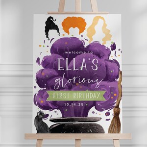 Halloween födelsedagsvälkomstskylt, hokus, häxvälkomstskylt, häxor, häxbabyshower, pokus, omedelbar nedladdning, 16x20, 18x24, 24x36, HCPS