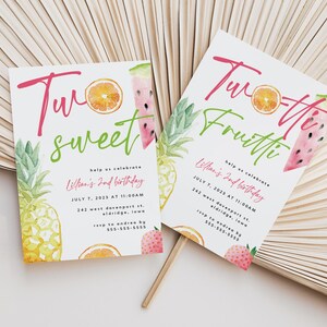 Fruit second birthday party editable template, two sweet birthday, twotti fruitti, girl&#39;s 2nd birthday, summer birthday, fruit theme, FRT