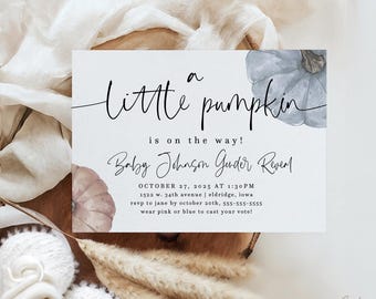 minimalist pumpkin gender reveal invitation, fall baby shower, pumpkin gender reveal, pink pumpkin, blue pumpkin, editable invite, BPPMP