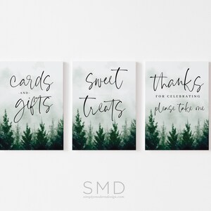 winter evergreen party signs, evergreen cards and gifts, thank you favor sign, winter sweet treats sign, modern, instant download, WEVT