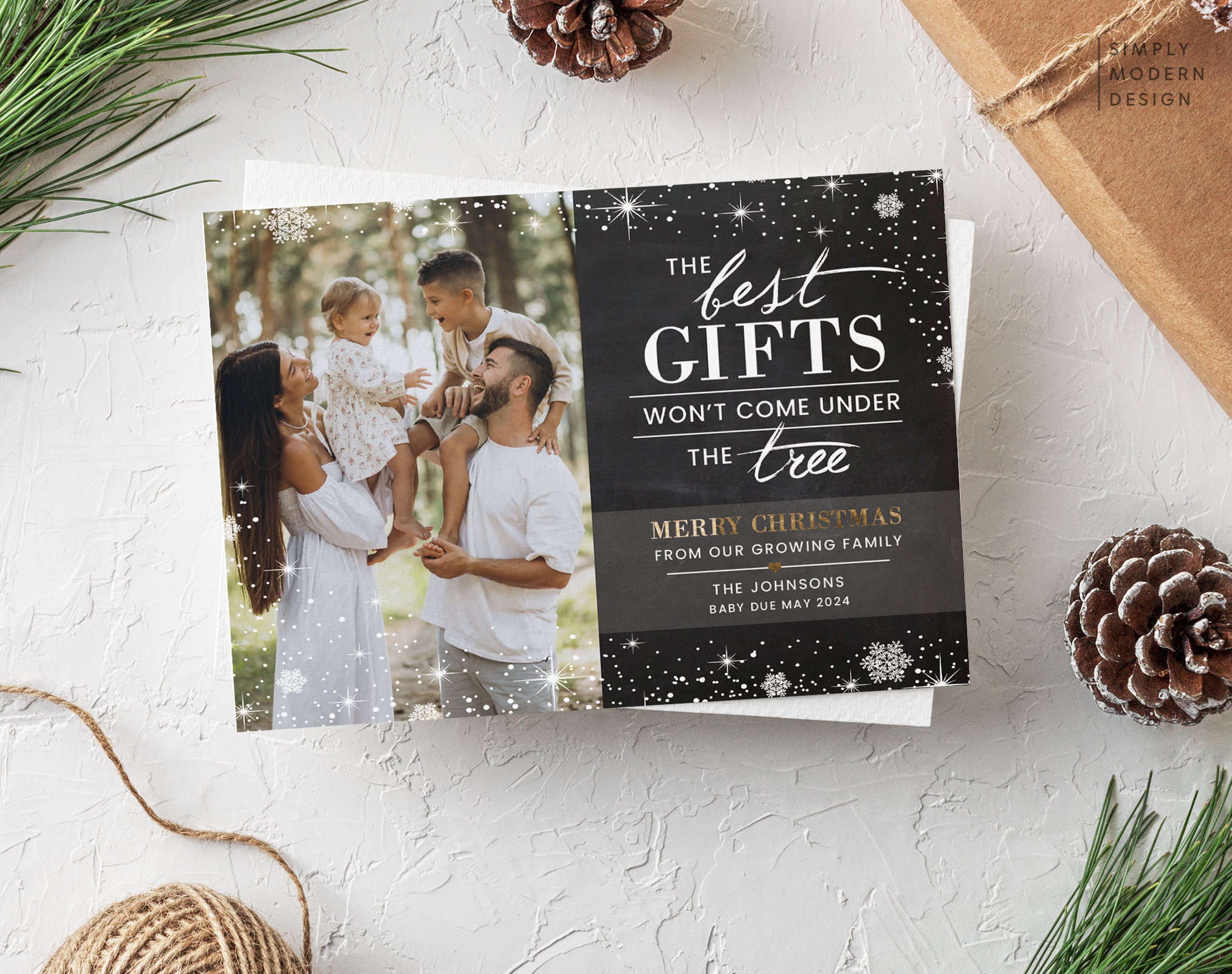 Christmas card pregnancy announcement, the best gifts don't come under the tree, new baby announcement, printable, editable template card