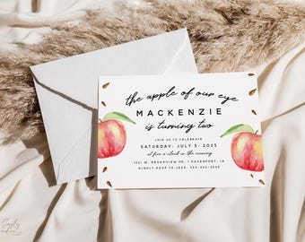 Apple Birthday Party Invitation, Fall Theme, Apple of our Eye, (Editable) APL