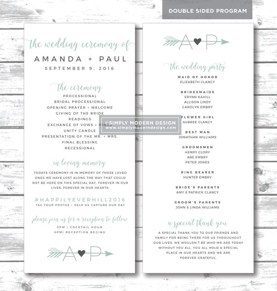 Rustic Wedding Program Ceremony Program Wedding Party Etsy