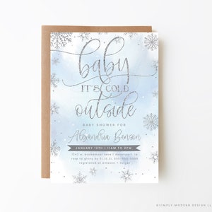 winter wonderland baby shower invitation, baby it's cold outside, snowflake, winter gender reveal, editable template, instant download, WBWL