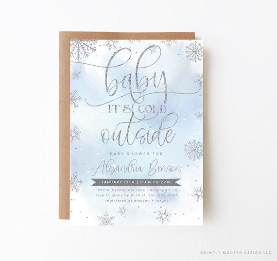 winter wonderland baby shower invitation, baby it's cold outside, snowflake, winter gender reveal, editable template, instant download, WBWL