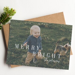 modern family christmas card, merry and bright, holiday photo card, photo christmas greeting card, editable holiday card, minimalist layout