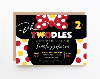 Girl's oh twodles mouse second birthday invite, editable invitation, boho, 2nd birthday invite, twoodles, clubhouse, instant download, MMS