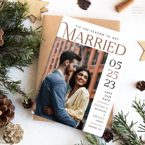 Holiday save the date announcement, tis the season to be married, minimalist holiday save the date, wedding, printable, editable wedding