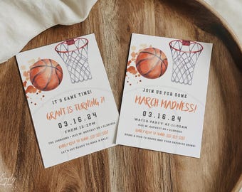 Uitnodiging basketbalfeest, marsgekte, minimalistisch, basketbalverjaardag, sportthema, basketbal digitaal, bewerkbare uitnodiging, BBLL