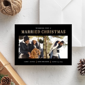 Feestelijke save-the-date-kaart, trouwen met kerst, save-the-date-kaart, kersthuwelijksuitnodiging, foliekaart, uitnodiging, minimalistische save the date-kaart