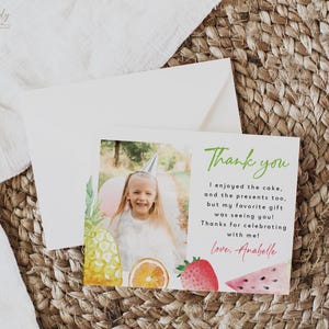 Bewerkbare fruitbedankkaart, zomerverjaardag bedankt, fruitthema bedankt, foto bedankt, fruitbabyshower, instant download, FRT