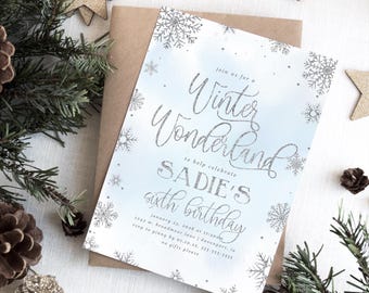 winter wonderland birthday invitation, winter wonderland theme, blue, silver, winter birthday invitation, printable, instant download, WBWL