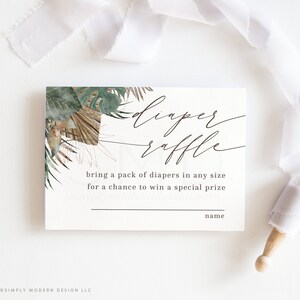 Inserción de pañales para rifa boho tropical, inserción para baby shower boho, baby shower safari, vegetación boho, tropical, descarga instantánea, 4x3, TRPL