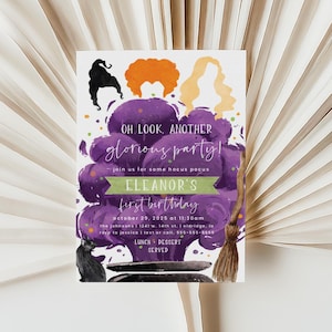 Halloween födelsedagsinbjudan, hokus, häxa halloweenfest, häxa födelsedag, redigerbar inbjudan, pokus, kostym, omedelbar nedladdning, HCPS