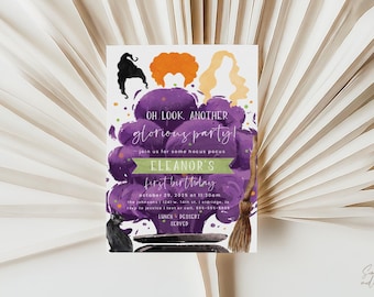 halloween birthday invitation, hocus, witch halloween party, witches birthday, editable invitation, pocus, costume, instant download, HCPS