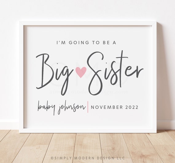 Big Sister Pregnancy Announcement Sign Modern Big Sister | Etsy