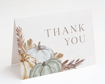 boy's fall pumpkin thank you, pumpkin thank you, blue pumpkin, sage pumpkin, gender neutral, folded, flat, instant download, 4.25x5.5, BGPMP