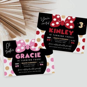 GOLD girl&#39;s mouse birthday invitation, editable invitation, boho, gold, minnie birthday, girl&#39;s birthday invite, instant download, MMS
