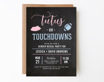 tutus or touchdowns gender reveal party invitation, editable, fall gender reveal, football gender reveal, invite, instant download, TTGR