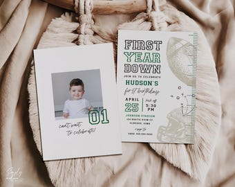 FOOTBALL birthday editable invite, born two ball, football theme, first year down, text invite, sports birthday, instant download, FBL
