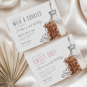 milk and cookies birthday party invitation, cookie party invitation, milk and cookies theme, first birthday cookie, editable invitation