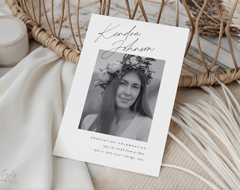 Invitación editable para fiesta de graduación, plantilla minimalista para fiesta universitaria, diseño exclusivo
