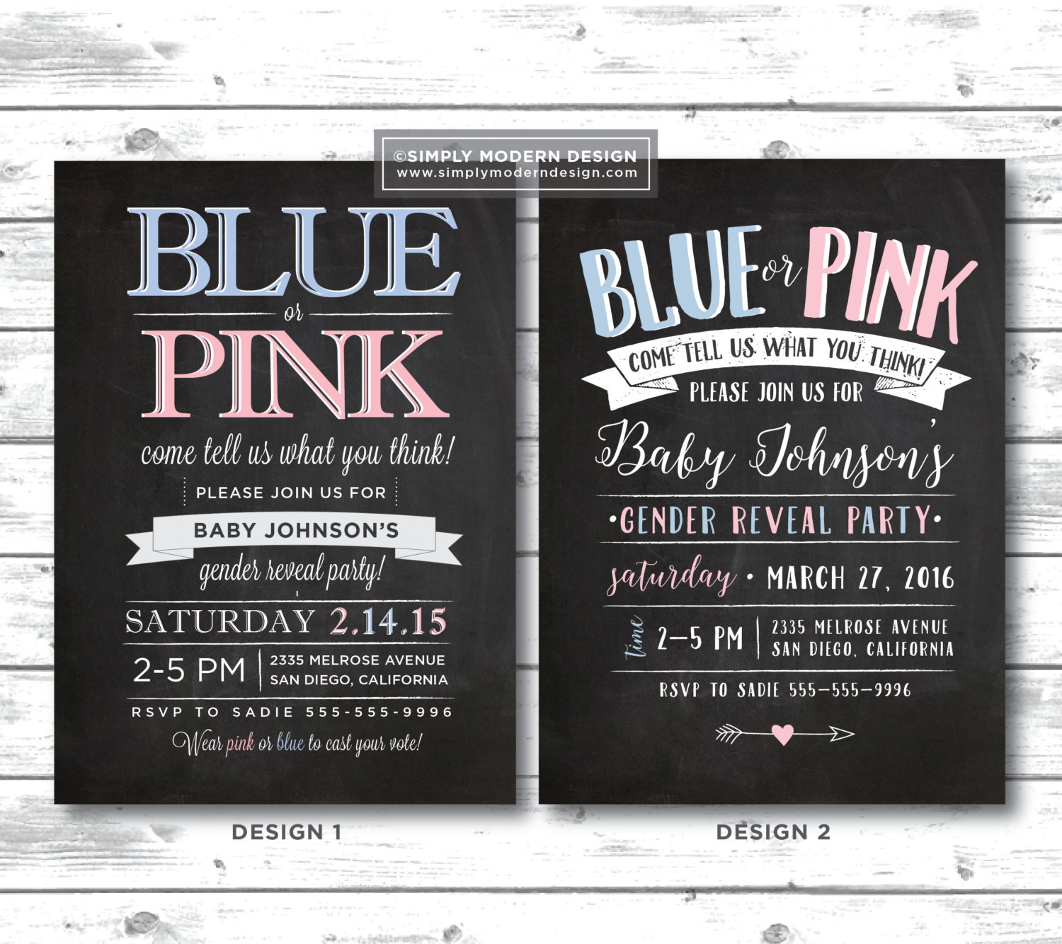 Chalkboard gender reveal party invitation blue or pink what Etsy