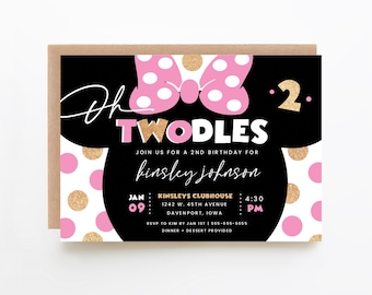 Girl's oh twodles GOLD mouse second birthday invite, editable invitation, gold, boho, 2nd birthday invite, twoodles, instant download, MMS