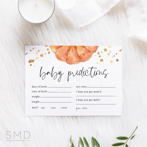 pumpkin baby predictions card, fall baby shower game, fall baby shower, pumpkin theme, guess the due date card, instant download, 5x7, PMP