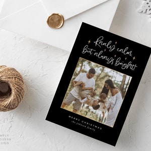 Selten ruhige aber immer helle Weihnachtskarte, Familienfoto-Weihnachtskarte, faux Goldfolie, Feiertagsfamilienkarte, editierbare Karte, druckbar