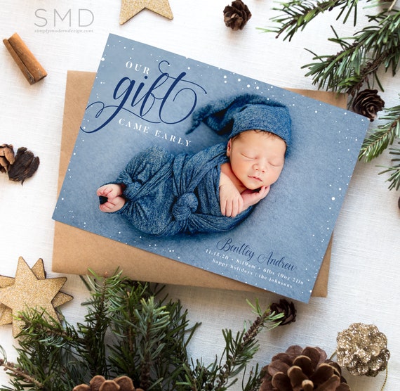 Christmas Holiday Birth Announcement Our Gift Came Early Etsy