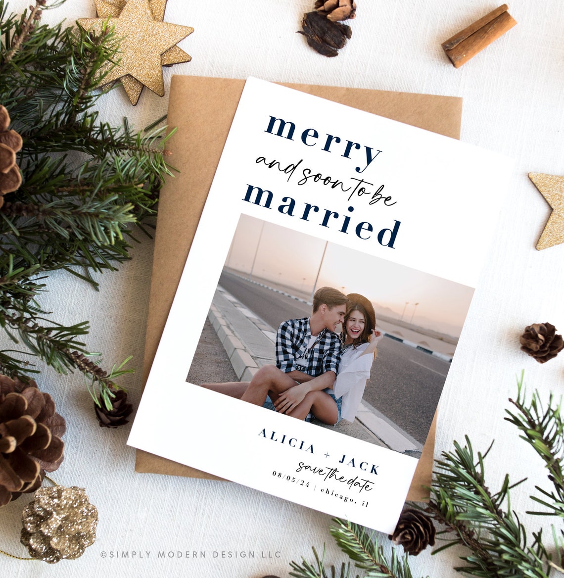 Modern Holiday Save the Date Merry and Soon to Be Married - Etsy