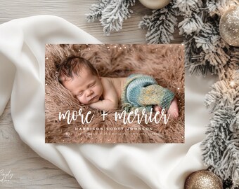 Minimalist Christmas birth announcement, Modern Holiday birth announcement (5x7 editable template)