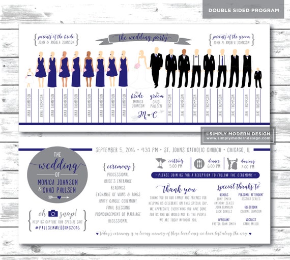 Silhouette Wedding Program Wedding Program Wedding Party Etsy
