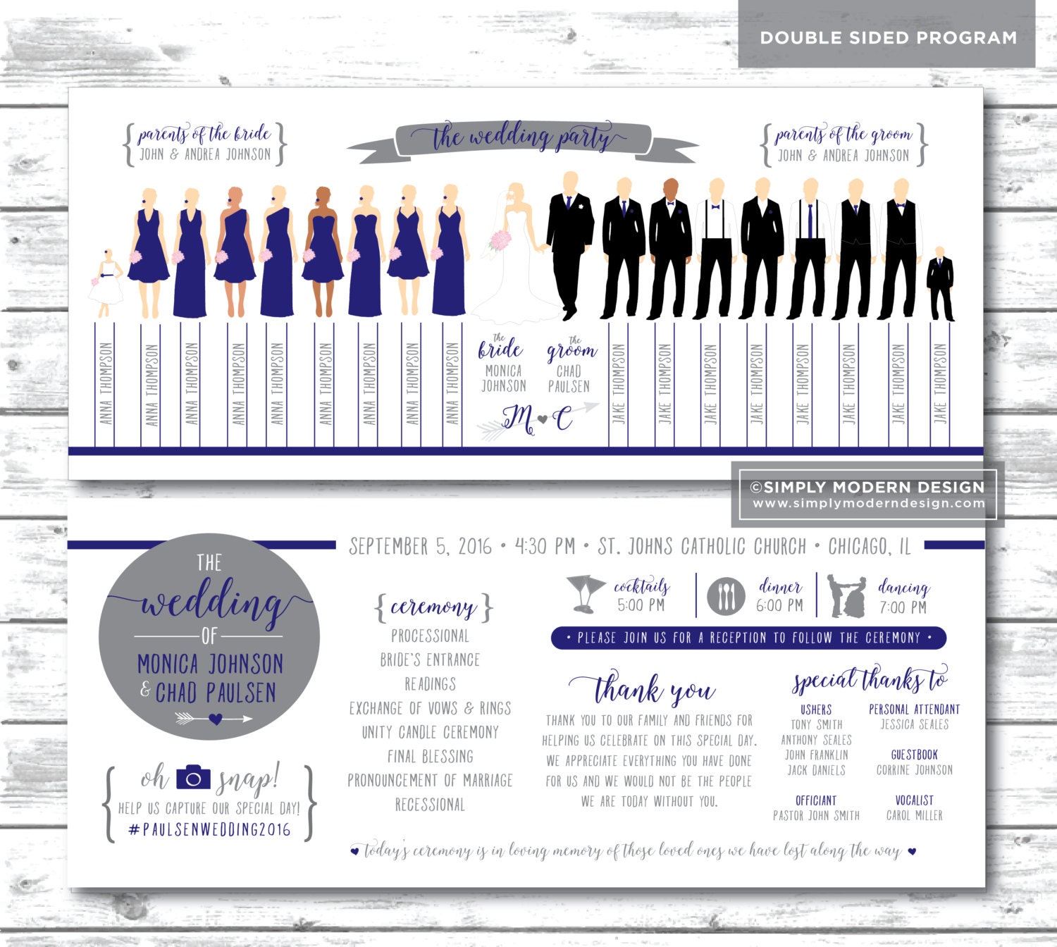 Silhouette Wedding Program Wedding Program Wedding Party Etsy