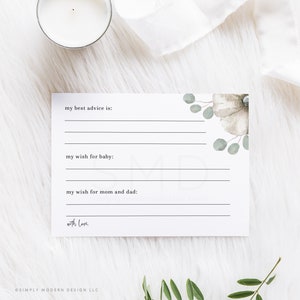 carte de conseils de baby shower de citrouille blanche, jeu de baby shower d'automne, conseils pour les nouveaux parents, baby shower de citrouille, téléchargement immédiat, 5 x 7, PMPW